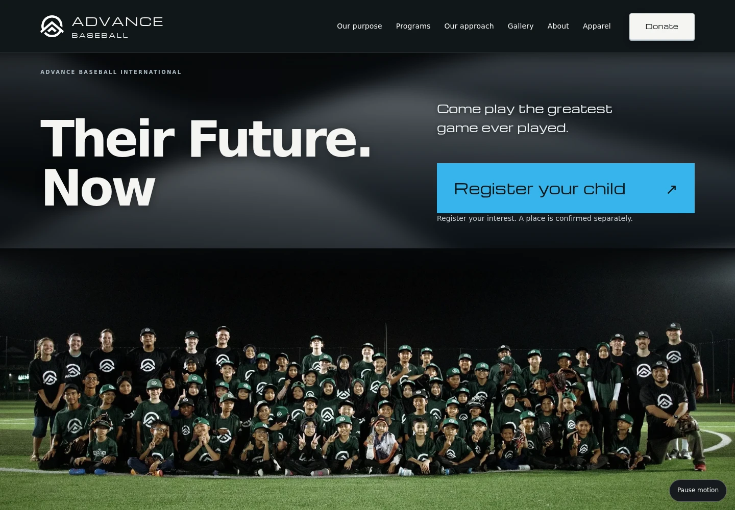 Advance Baseball desktop website capture