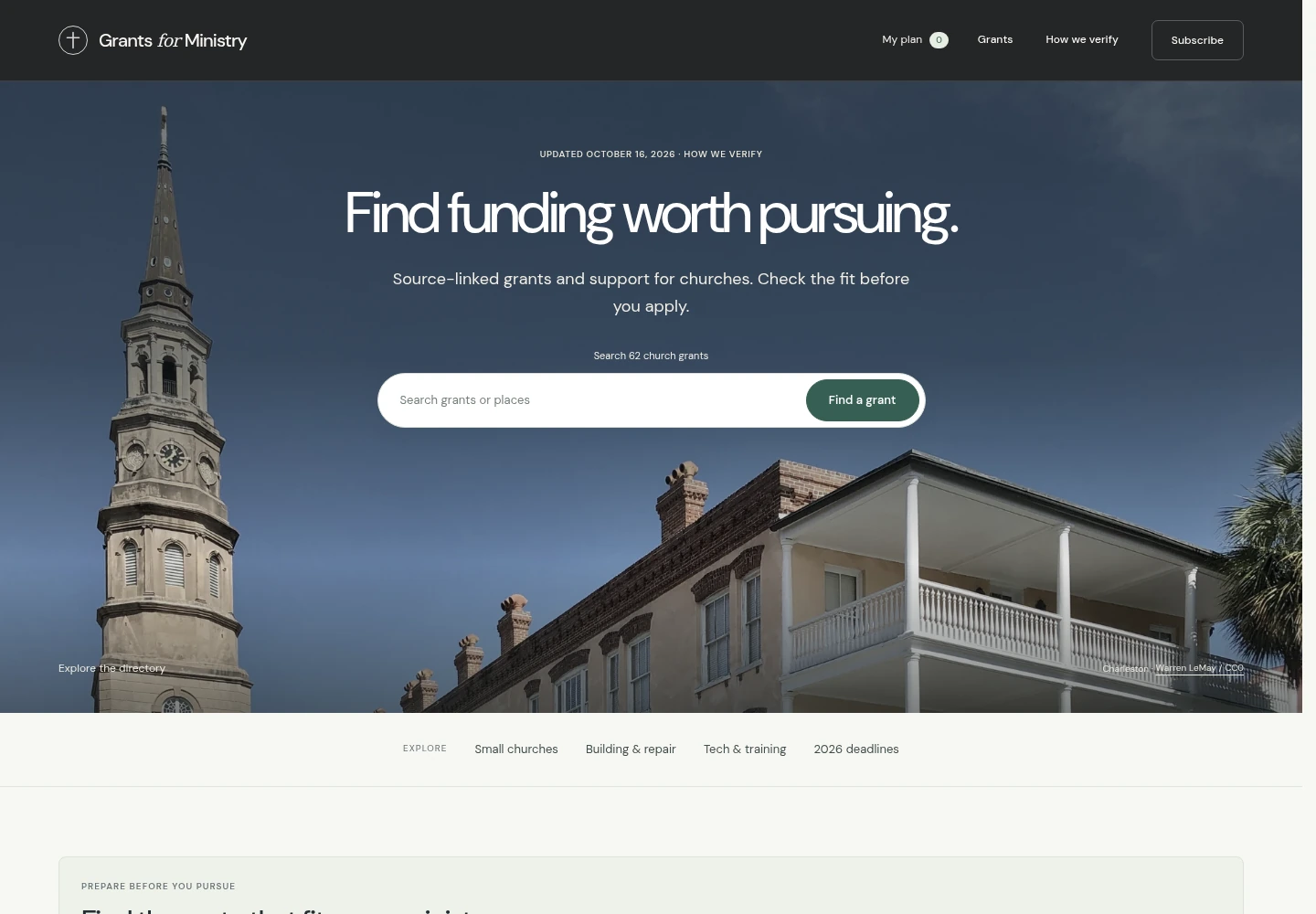 Grants for Ministry desktop website capture